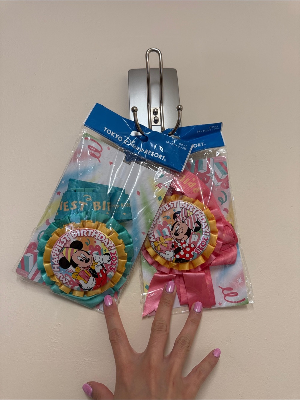 Tokyo Disney Resort Minnie & Mickey Birthday Ribbon Rosettes - Pink & Teal